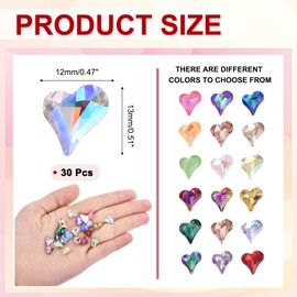 MECCANIXITY 30 Pcs 3D Heart Nail Charm Crystals Gems 12x13mm Crooked Heart-Shape Nail Charm Art Rhinestone for Valentine's Day DIY Decoration Jewelry Making, Colorful White
