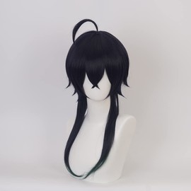 XiongXiongLe Malleus Draconia Unisex Cosplay Wig Anime Twisted-Wonderland Role Men Costume Long Black Fringe Ahoge Heat Resistant Synthetic Hair Wig for Boy Cos Party(Malleus)