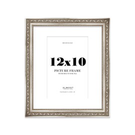12x10 Silver Ornate Photo Frame With White Mat For 9x6 Picture, Ready to Hang or Stand, 1 Pack