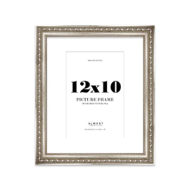 12x10 Silver Ornate Photo Frame With White Mat For 9x6 Picture, Ready to Hang or Stand, 1 Pack