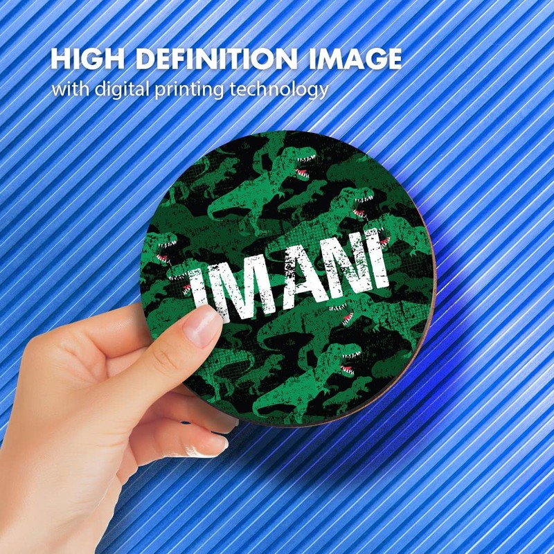 1 x Round Coaster - Name Imani TRex Dinosaur Tyrannosaurus