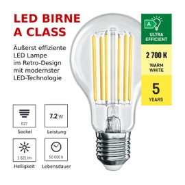 EMOS LED Edison A60 Bulb, 7.2 W Replacement for 100 W Bulb, A Class Vintage Bulb E27 Socket, Brightness 1521 lm, Warm White 2700 K, Extra Long Life 50,000 h, CRI Min. 80, 360° Beam Angle