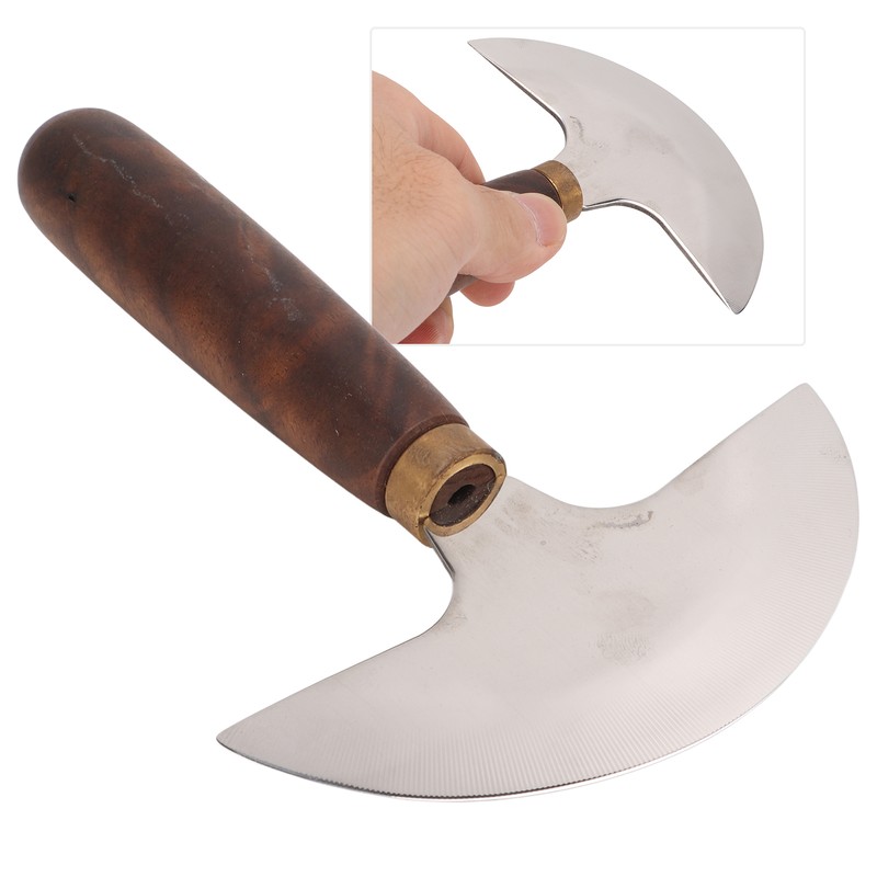 Leather Round Head Knife Walnut Wooden Handle Large Double Sided