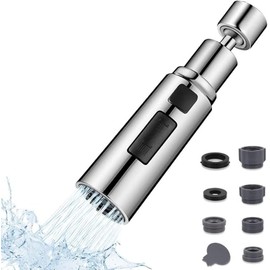 Cooltens Grifo Extender, 360 ° giratorio grifo aireador, 3 modos de salida de agua, baño cocina giratorio multifuncional grifo de extensión para el lavado de alimentos/ojo/pelo/cara