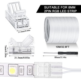 10 Pcs LED Strip Connectors 32.8ft RGB Extension Cable Wire Cord Kit Transparent Solderless Track Lighting Connector for Waterproof or Non Waterproof LED RGB Strip Light