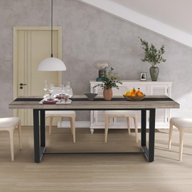 STHOUYN 71" 6ft Large Dinner Table for 6 8 Seat Dining Room Table, Rectangular Farmhouse Modern Kitchen Long Black & Grey Industrial Conference (Grey)