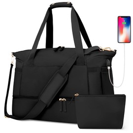 Bolsa de Fitness, Bolsa de Viaje Impermeable de Gran Capacidad Con Puerto de Carga USB Tipo de Cremallera Diseño Separado en Húmedo y en Seco Bolso Unisex Gimnasio, Vida Diaria(Negro)