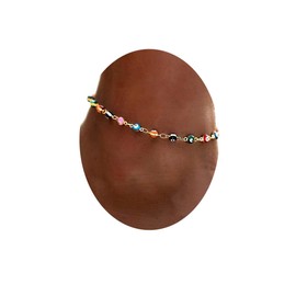 Clataly Colorful Evil Eye Anklets Gold/Silver Bead Ankle Bracelets Summer Beach Foot Chain Adjustable Jewelry for Women (Gold)