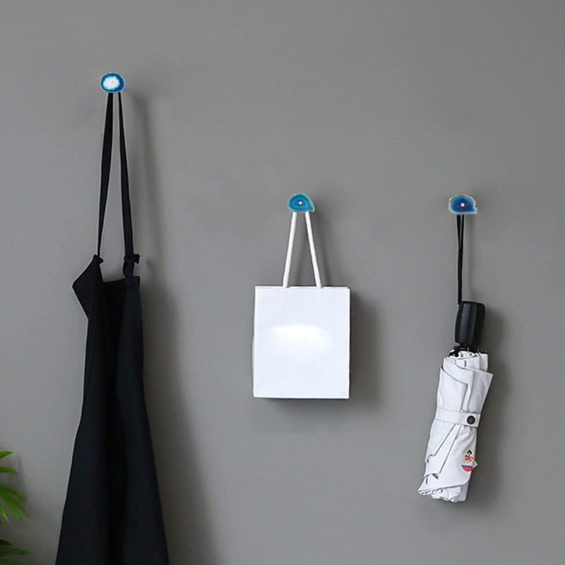 4 Pcs Unique Agate Blue Coat Hooks - Wall Mounted