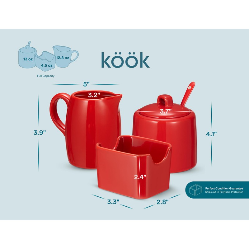 Kook Sugar and Creamer Set, 3 Piece, Pitcher, Sugar Bowl