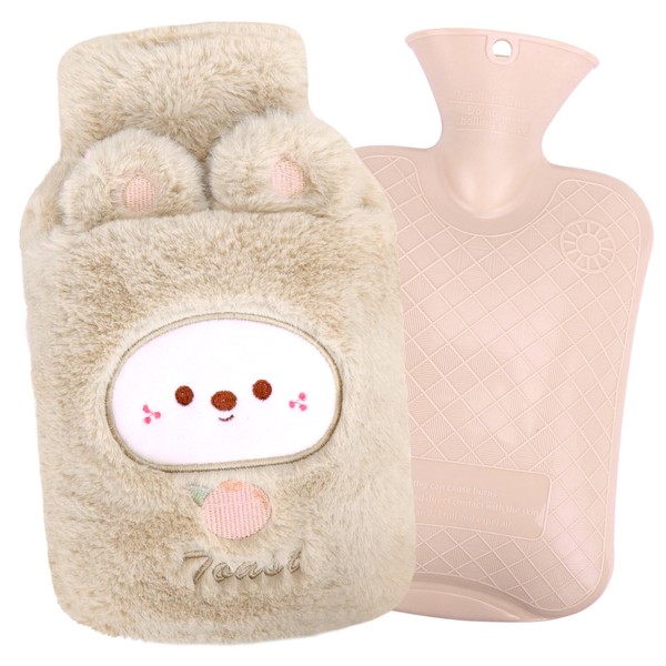 Meetory Hot Water Bottle with Cover 1 Litre, Hot Water Bottle Fluffy, Small Hot Water Bottle with Fluffy Cover, Hot Water Bottle Cuddly for Children and Adults - Gifts for Women