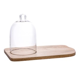 Creative Co-Op Mango Wood Organic Shaped Tray with Glass Cloche, Natural