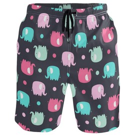 visesunny Colorful Elephant Dot Pattern Mens Swim Trunks Summer 3D Print Graphic Casual Athletic Swimming Short