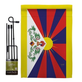Breeze Decor Tibet Garden Flag Set with Stand Regional Nation International World Country Particular Area House Decoration Banner Small Yard Gift Double-Sided, Made in USA