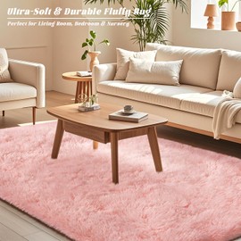 Pufmate Pink Rug for Bedroom 6x9 Feet - Ultra Soft Faux Fur Area Rug - Plush Non-Slip Shaggy Carpet for Living Room, Cozy Fluffy Floor Rug for Home Decor