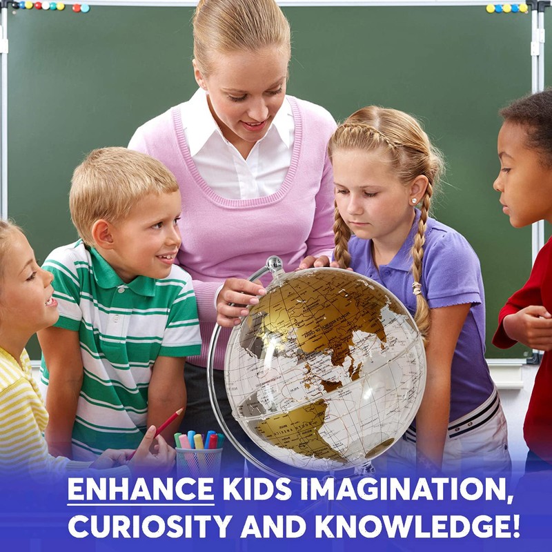 8'' World Globe, Clear Metal Globe with Built-in Gypsophila LED