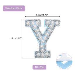 sourcing map 10 Pcs Iron on Letter Patches, Letter Y Rhinestone Alphabet Applique Rhinestone Pearl English Letter Sewing Patches for Clothing Hats Jeans Shoes DIY Craft, White/Blue