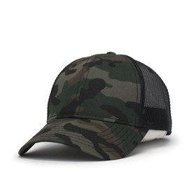 Tone on Tone US Flag Camo Cotton Adjustable Baseball Cap Boonie Hat (Camo/Black Mesh)