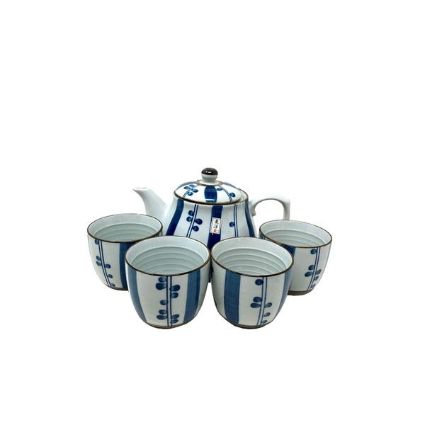 TJ Global Chinese Japanese Porcelain Tea Set with Simple Blue