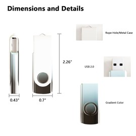 1 Pack Black-Silver 2GB USB Flash Drive Gradient Color USB 2.0 Memory Stick Wholesale Bulk Swivel Design Thumb Drive for Data Storage
