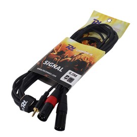 PD Connex 2x XLR Male to 3.5mm Stereo Jack Audio Cable - 6 Metre Professional DJ Mixer, MP3, Speaker & Amplifier Connection Lead
