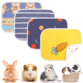 Guinea Pig Cage Liners, 4 Pack Waterproof Machine-Washed and Reused Guinea Pig Bedding, High Absorbent Small Animal Pee Pads for Rabbit, Hamsters, Squirrel,Hedgehog, Mice and Gerbil - 13.8"*17.7"