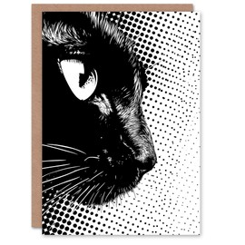 Artery8 Birthday Card Black and White Pop Art Cat Comic Animal Lover For Him Her Man Woman Girl Boy Wife Husband Greeting Card