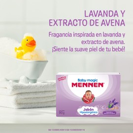 Mennen Jabón para Bebé Baby Magic Lavanda y Extracto de Avena en Barra 90 g. Cuida, Limpia y Humecta la Piel de tu Pequeño con su Espuma Cremosa