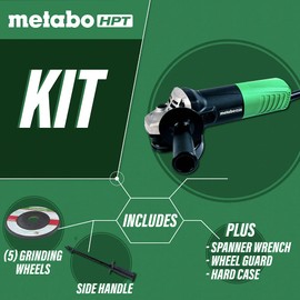 Metabo HPT 4-1/2-Inch Angle Grinder, Includes 5 Grinding Wheels & Hard Case, 6.2-Amp Motor, Compact & Lightweight, G12SR4