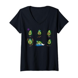 Womens Cartoon Avocados With Faces Fun Characters For Kids V-Neck T-Shirt