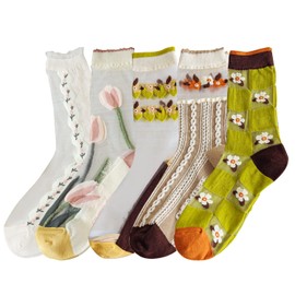 Yomutiur Womens Sheer Socks, Summer Transparent Thin Mesh Lace Elastic Jacquard Crystal Glass Socks,One Size
