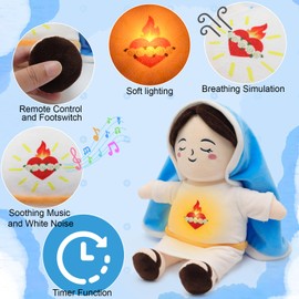 Yelakey Breathing Plush Virgin Mary Doll Soothing Guardian Angel with Light & Sound,Baptism plushie Toy Gifts for Kids for Christening Religious Easter