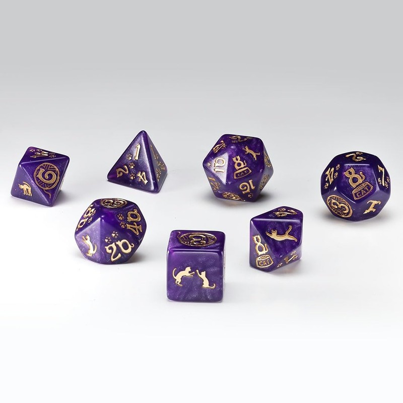 scat01 - set 7 dadi purrito gold/purple