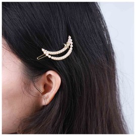 Andelaisi Boho Pearl Moon Hair Clip Vintage Hollow Crescent Moon Hair Barrette Clip Gold Pearl Hairpin Clip Minimalist Crescent Star Head Clip Accessories for Women and Girls Headdress