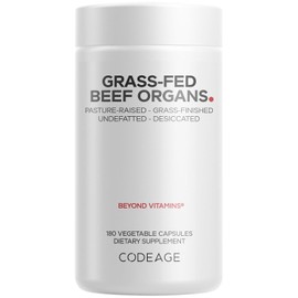 Codeage Suplemento de órganos de carne alimentados con pasto – Suplementos glandulares – Congelado secado, sin desecación, hígado desecado, corazón, riñón, páncreas y pastillas bovinas del bazo – Vitaminas de carne – Sin OGM -180 cápsulas