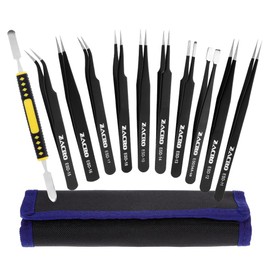 11 Pcs Precision Tweezers Set, ESD Anti-Static Tweezers Set, Stainless Steel Tweezers Kit Curved Tweezers for Electronics, Laboratory Work, Jewelry-Making, Craft, Soldering