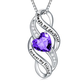 Collar de plata de ley 925 con texto en inglés "Always My Daughter Forever My Friend" para hija, regalo de cumpleaños de mamá con 12 piedras natales, Plata esterlina, Circonia cúbica