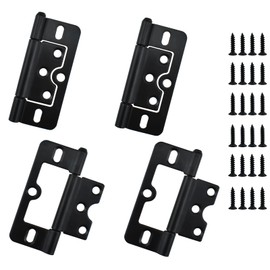 SDTC Tech 3 Inch Non-Mortise Door Hinges with Screws, Bifold Butt Cabinet Hinges, Smooth Sliding Bearing Hinge for Windows, Cabinet, Cupboard, Furniture, Door, 4 Pcs, Black