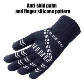 OZERO Winter Thermal Gloves for Men Women Touch screen Warm Knit Gloves, Cold Weather Black Thermal Warm Knitted Gloves for Cycling, Running - Navy Blue