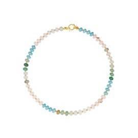 Atiptu Natural Stone Beaded Necklace for Women Colorful Beaded Necklace Boho Rainbow Stone Choker Necklace Summer Surfer Beach Jewelry (Green+White)