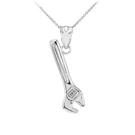 Polished 925 Sterling Silver Wrench Charm Pendant Necklace, 18"