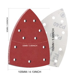 KONGMING Sandpaper Triangular Sander, Velcro, 11 Holes, Pack of 100, Grit 40, 60, 80, 100, 120, 180, 240, 320, 400, 600 Sanding Sheets for Detail Sanders