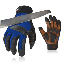 Vgo... Cut Resistant Gloves,Safety leather Work Gloves,Mechanic Gloves,HPPE Anti-cut Liner,Hand Protection,EN388 level C, ANSI level A3(CA9777CT,Blue,L,1Pair)