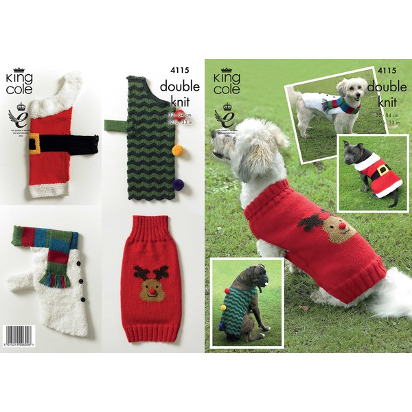King Cole 4115 Knitting Pattern Christmas Dog Coats Knit in King Cole DK,Multicolor,XXL