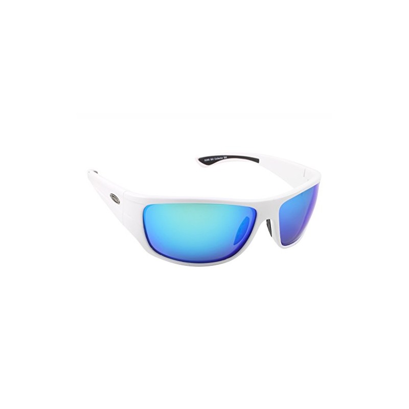 Sea Striker Bill Collector Polarized Sunglasses, White/Blue Mirror, Shiny White,