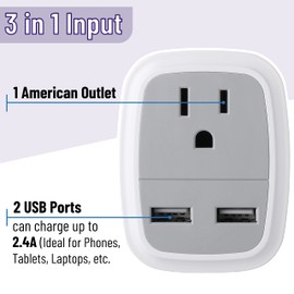 Bates European Travel Adapter with USB - US to Europe Plug Adapter for Travel