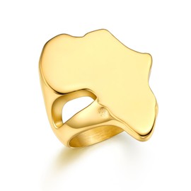 Gold Africa Map Ring For Black Women, Vintage Punk Rock Signet Ring For Men Husband Father, Size 11