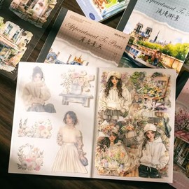 Scrapbook Character Stickers 18 Sheets Clear PET Botanical Floral Female Character Stickers for Scrapbook Notepad Journal Albums Cards Planner Collage