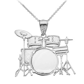 Claddagh Gold Sterling Silver Music Drum Set Pendant Necklace, 20"