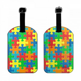 Zoczos Autism Awareness Suitcase Tags Colorful Puzzles Symbol of Autism Luggage Tag with Full Privacy Cover Leather Strap for Travel Bag Handbag, 1 Pack